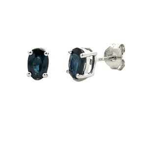 Genuine 1.14ct Sapphire Stud Earrings - 10KT White Gold - NEW w/Box